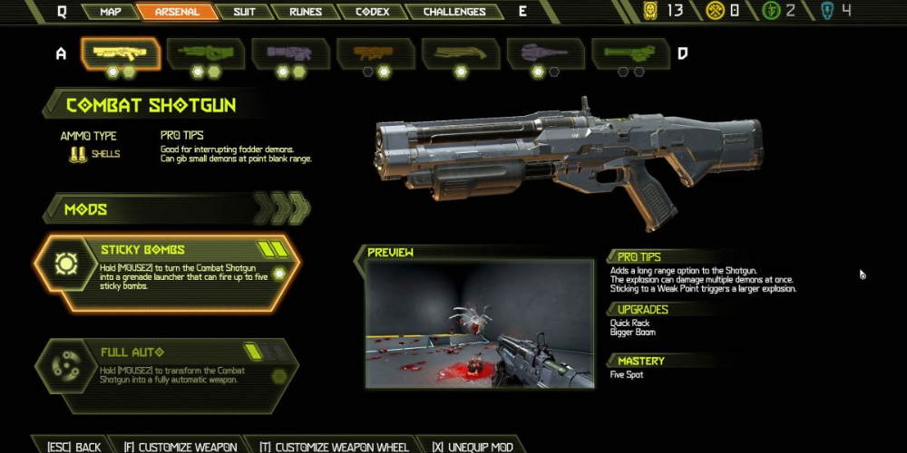 DOOM Arsenal menu